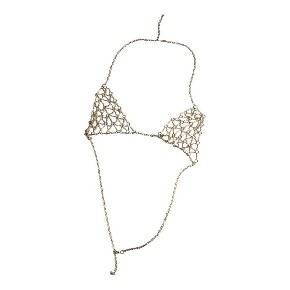 Boho Gold Tone Body Chain Bra Jewelry For Women Adjustable One Size Cup Bikini - Picture 1 of 12